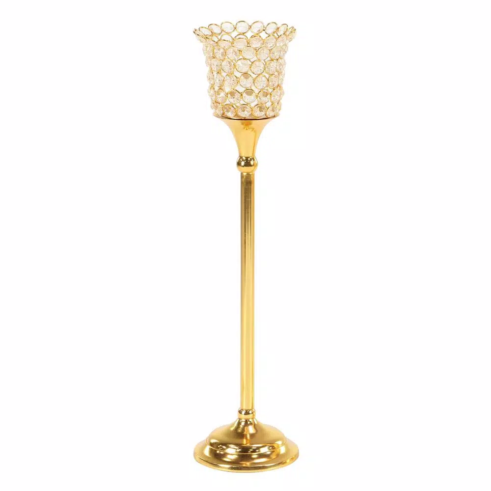 LITTON LANE Gold Aluminum Candle Holders with Bead Accents, Set of 3