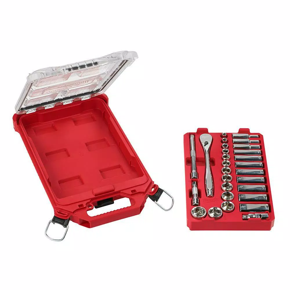 Milwaukee 60-Piece 3/8 in. Drive SAE & Metric Ratchet and Socket Set with PACKOUT Organizers