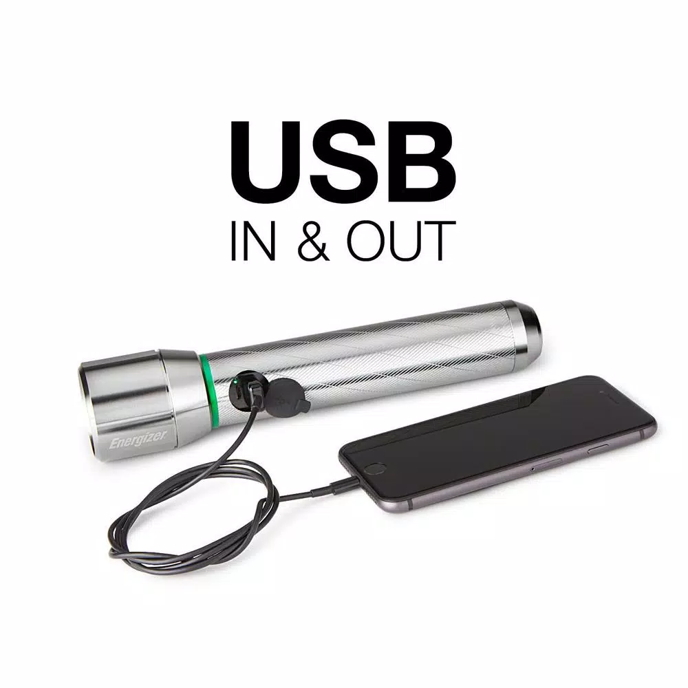 Energizer Vision HD Metal Rechargeable LED Flashlight, 1000 Lumens, USB Power Bank Function