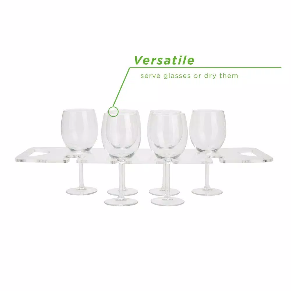 Mind Reader Clear Acrylic 8-Wine Glass Holder with Built-In Handles - 19 in. Oval Serving Tray
