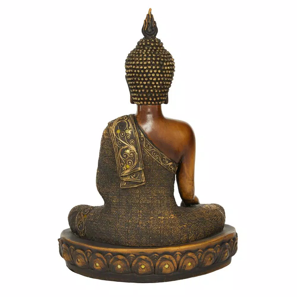 LITTON LANE Polystone Sitting Buddha Sculpture with Mirrored Accents and Bronze Finish