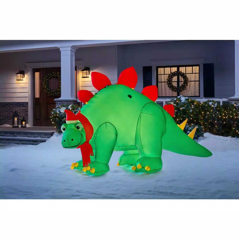 Airblown 5.7 ft. Inflatable Holiday Stegosaurus with Santa Hat and Scarf - Lighted Christmas Inflatable