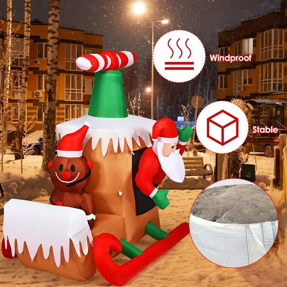 Costway 6 ft. Santa Claus Flying Airplane Inflatable Christmas Decoration with LED Lights