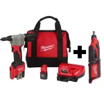 Milwaukee M12 Cordless Rivet Tool Kit with (2) 1.5 Ah Batteries, Charger, and M12 Rotary Tool thumbnail 1