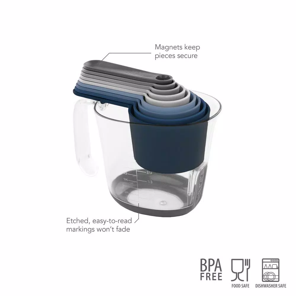 Spectrum Tovolo Magnetic Nested Measuring Cup and Spoon Set, BPA-Free Plastic, Blue