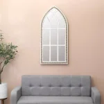 Luxen Home Modern White Arched Cathedral Wall Mirror with Distressed Wood Frame, 39.4 x 18.9 in. thumbnail 2