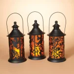 Gerson Set of 3 Halloween Metal Themed Lanterns with LED Flameless Candles, 14.17 in. thumbnail 2