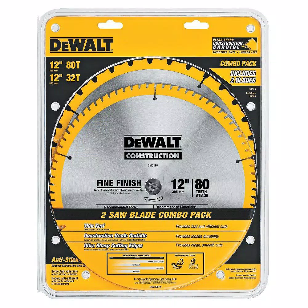 DEWALT 12 in. Corded Single Bevel Compound Miter Saw with 2-Pack Carbide Blade Set