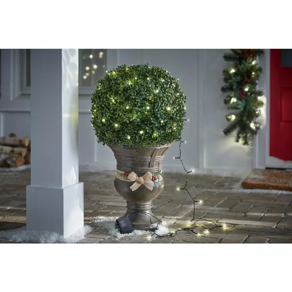 Home Accents Holiday 26 ft. 100-Light White LED Battery-Operated String Lights with Timer, 8 Functions