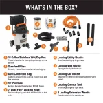 RIDGID 16 Gal. 6.5 Peak HP Stainless Steel Wet/Dry Shop Vac with 10 ft. Pro Hose and Locking Accessories thumbnail 2