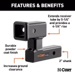 CURT 2" Receiver Raised Hitch Extension Adapter, 4-1/4" Rise, 5-1/4" Extension, 350 lbs Tongue Weight thumbnail 6
