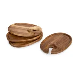 Picnic Time Acacia Wood Wine & Appetizer Plates with Glass Notch - Set of 4 thumbnail 1