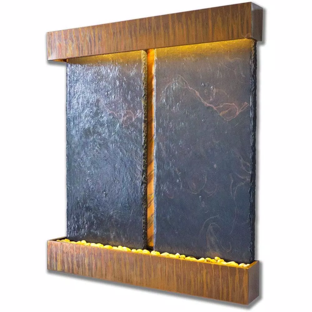 Water Wonders Nojoqui Falls Double Slate Wall Fountain with Copper Patina Trim
