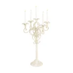 LITTON LANE Tall Vintage White Metal Candelabra with Scrolled Arms - 30 inch thumbnail 2