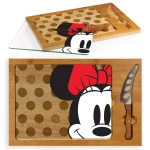 TOSCANA Minnie Mouse Icon Glass Top Serving Tray and Cheese Knife Set, Rubberwood & Bamboo thumbnail 3