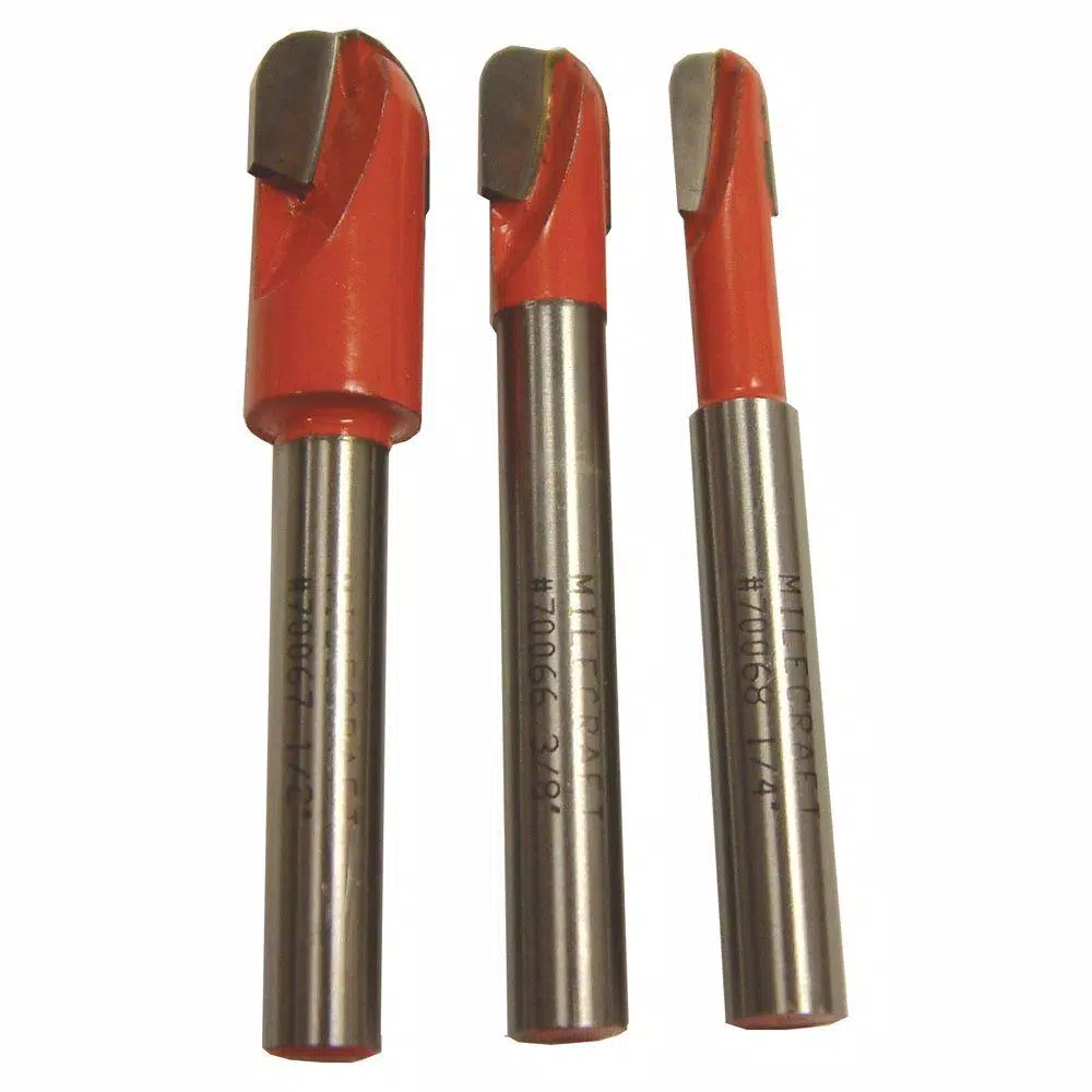 Milescraft 3-Piece Long-Reach Core Box Router Bit Set, Carbide-Tipped