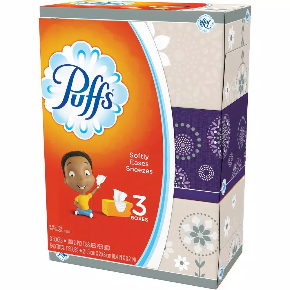 Puffs Facial Tissues, 180-Count Family Size Cube Box