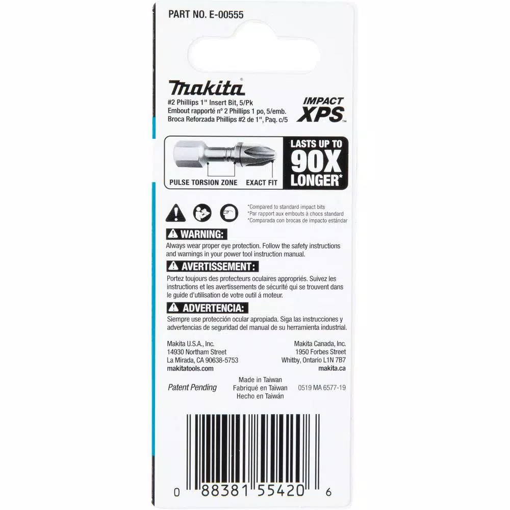 Makita ImpactXPS #2 Phillips 1 in. Insert Bits, 5-Pack