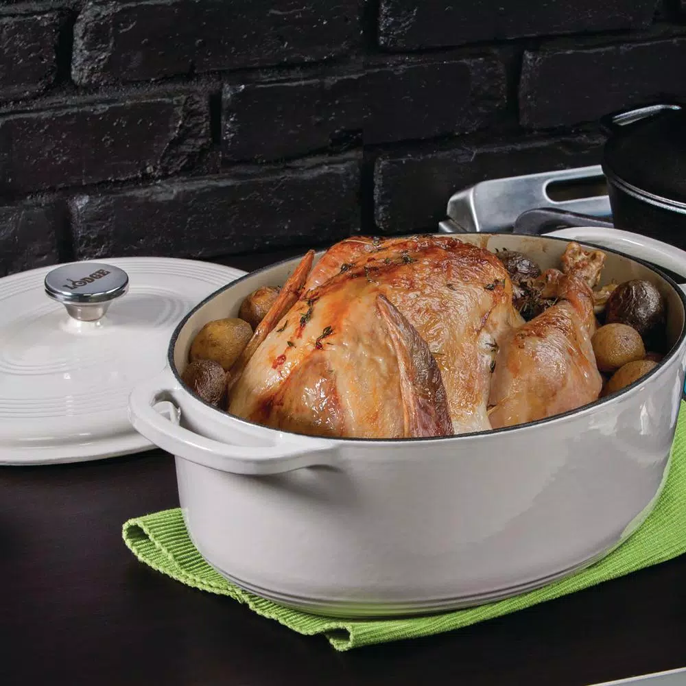Lodge 7 qt. Oval Enameled Cast Iron Dutch Oven with Lid - Oyster White
