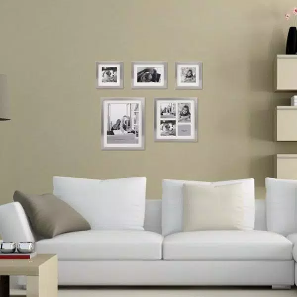Stonebriar Collection Silver Metal Shadow Box Picture Frame Set, 5-Piece Gallery Wall Decor with White Mats