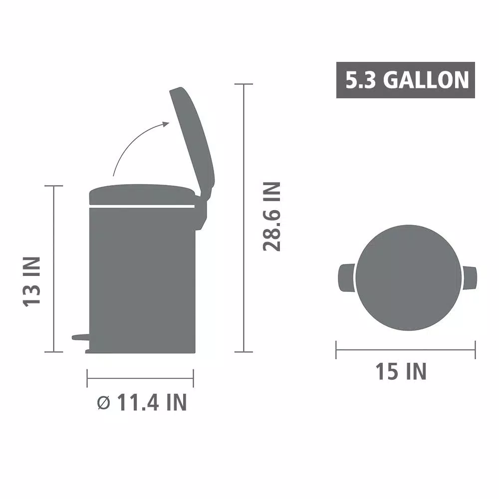 Brabantia Icon 5.3 Gal. White Steel Step-On Trash Can with Soft-Close Lid