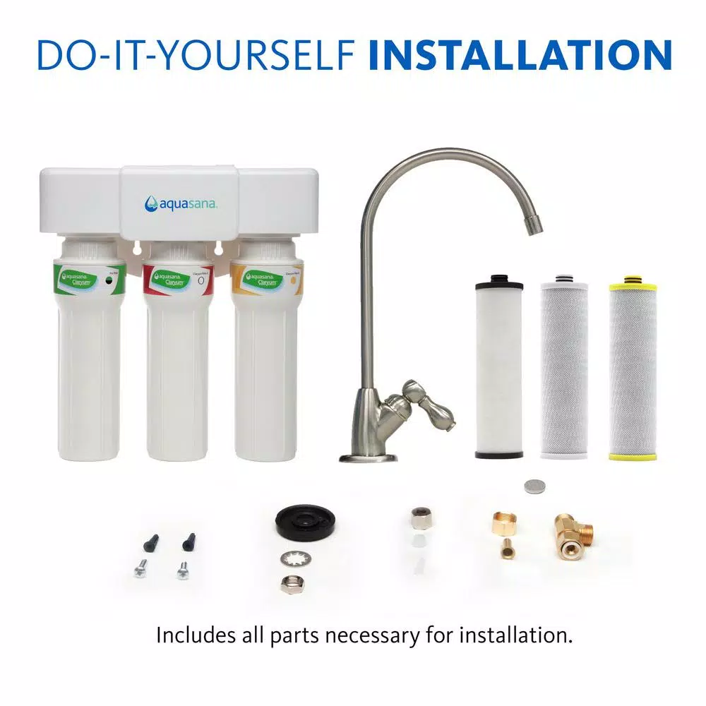 Aquasana 3-Stage Max Flow Under Counter Water Filtration System with Brushed Nickel Faucet