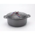 Chasseur 5.5 qt. Round Enameled Cast Iron Dutch Oven with Lid, Caviar Grey thumbnail 1