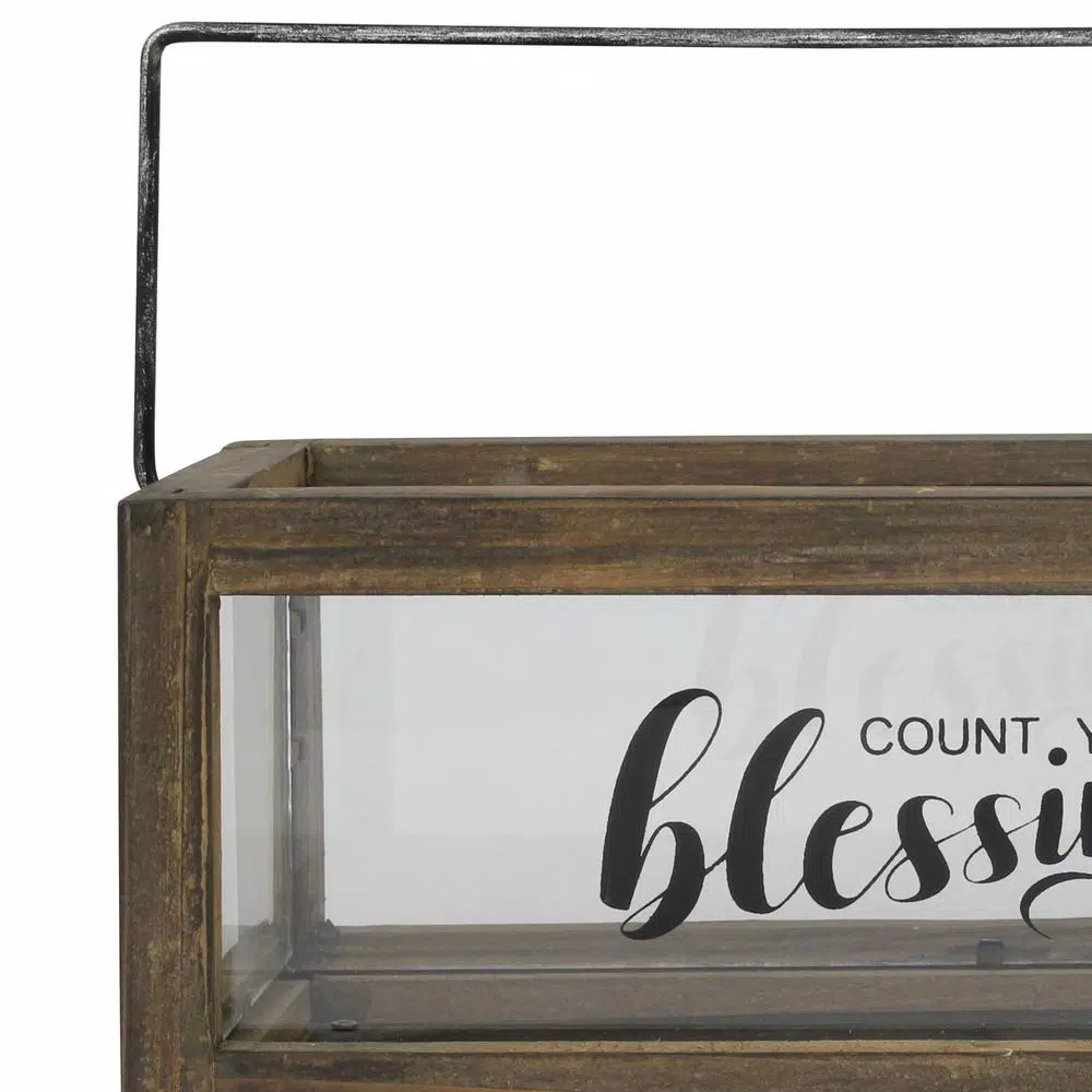 Stonebriar Collection Stonebriar Rustic Wood and Glass Votive Candle Holder with 'Count Your Blessings' Sentiment