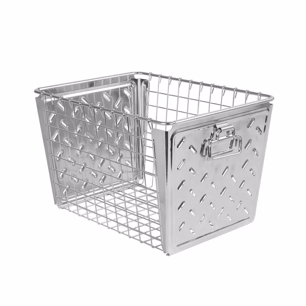 Spectrum Macklin Medium Metal Storage Basket, Zinc Plated Steel with Label Plate