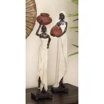 LITTON LANE Traditional African Lady Sculptures with Urns - Ivory Polystone Statues (2-Pack) thumbnail 5