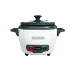 BLACK+DECKER 3-Cup White Electric Rice Cooker with Steaming Basket and Non-Stick Pot thumbnail 1