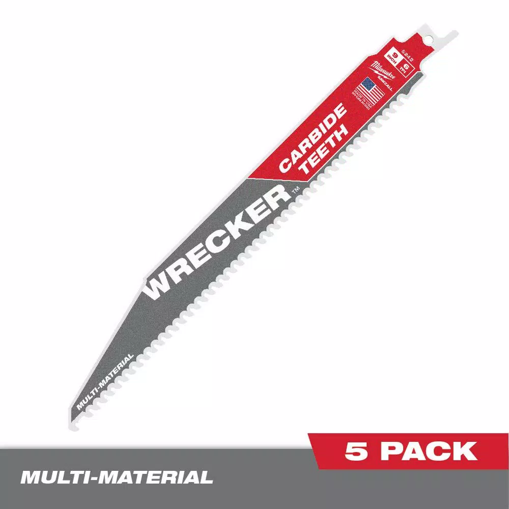 Milwaukee WRECKER 9 in. 6 TPI Carbide Teeth Multi-Material Reciprocating Saw Blade (5-Pack)