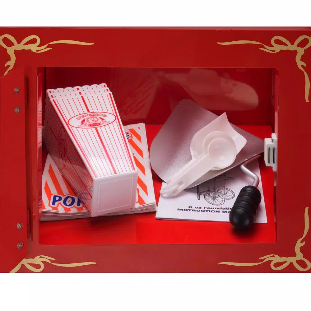 Superior Popcorn Company 8 oz. Carnival Red Hot Oil Popcorn Machine with Cart, Commercial Quality Popcorn Popper
