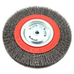 Forney 8 in. Wide Face Crimped Wire Bench Wheel Brush, 1/2 in. and 5/8 in. Arbor thumbnail 1