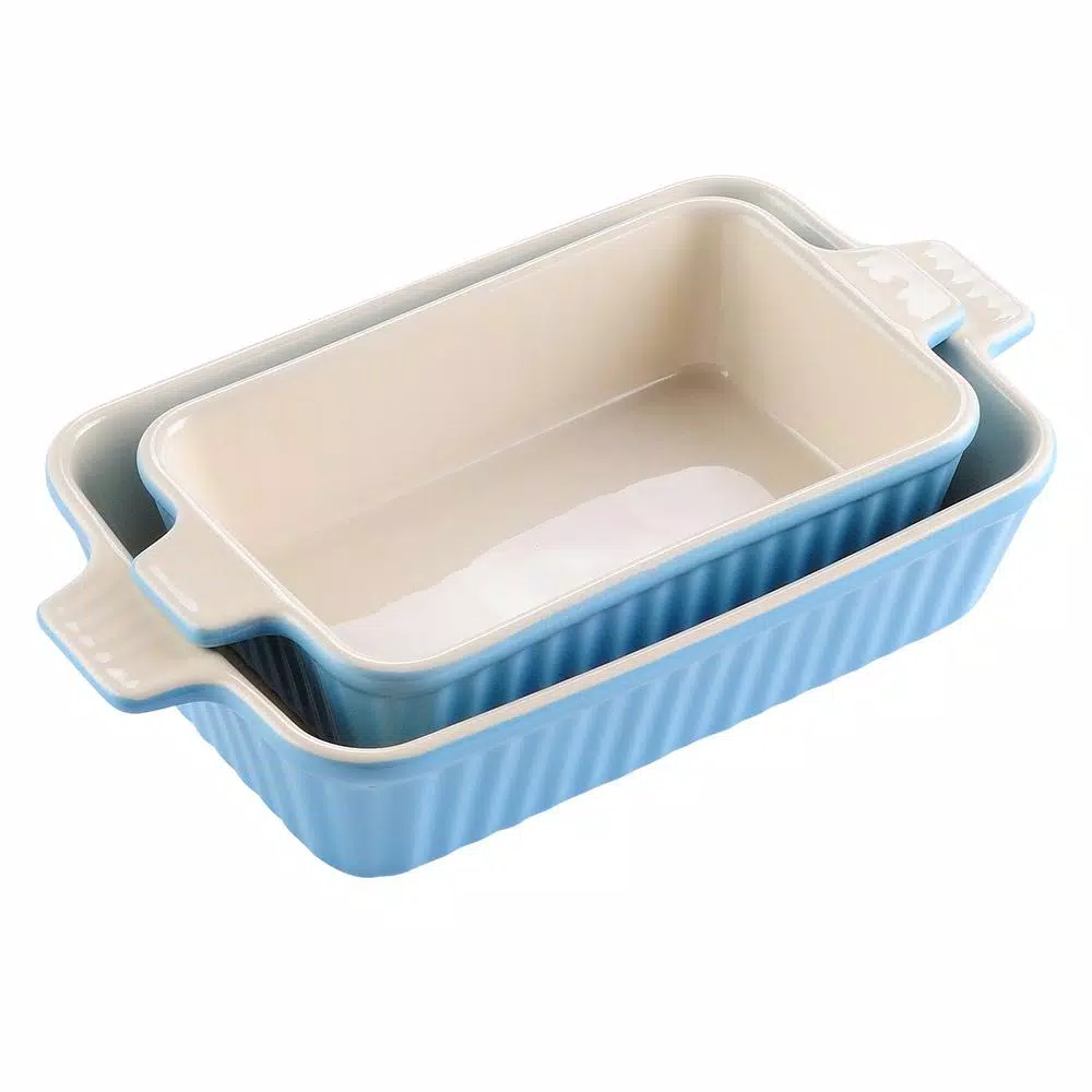 MALACASA 2-Piece Blue Porcelain Rectangle Bakeware Set, 12 in. and 13 in. Ceramic Baking Dishes