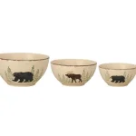 Park Designs Rustic Retreat 3-Piece Ceramic Mixing and Serving Bowl Set with Sgraffito Design thumbnail 2