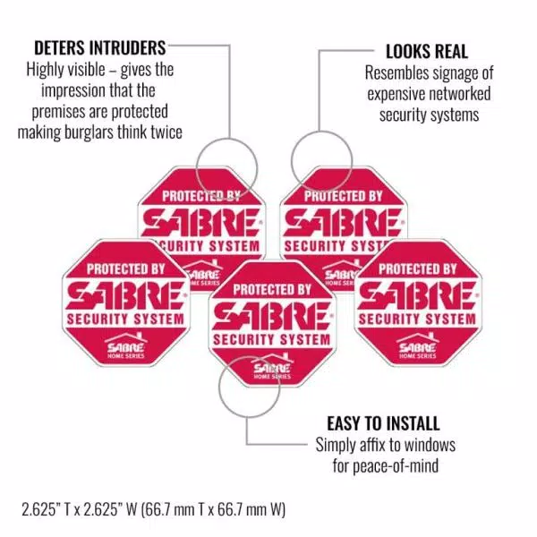 SABRE Security Decals (5-Pack) - Red Stop Sign Warning Signs for Home and Commercial Use