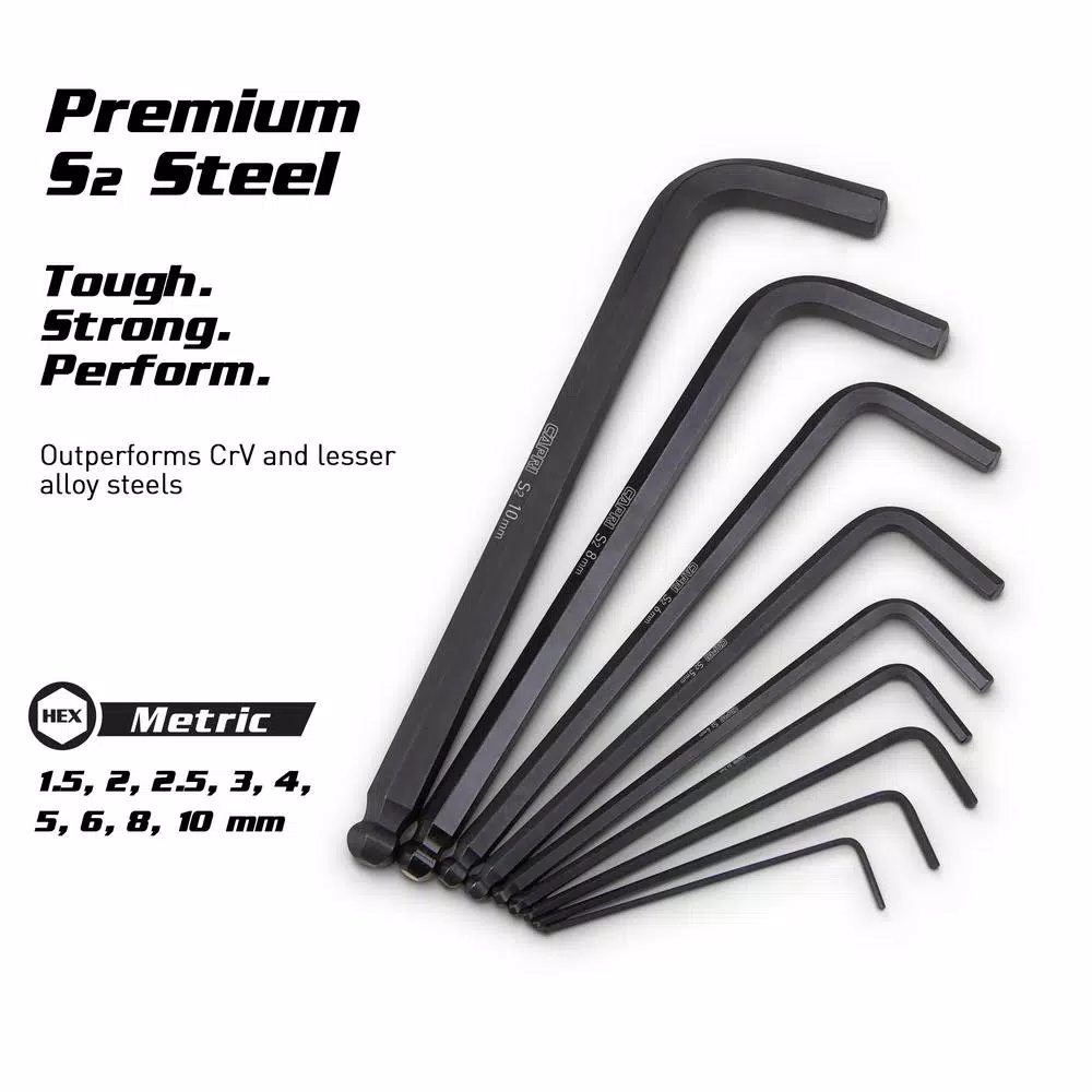 Capri Tools S2 Steel Metric Long Arm Ballpoint Hex Key Wrench Set, 9-Piece
