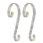 Haute Decor 6 in. Silver Glitter Steel Stocking Scroll Holders, 2-Pack thumbnail 1