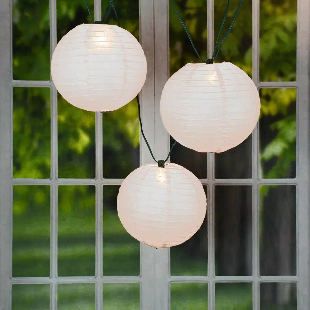 LUMABASE 10 in. 10-Light White Paper Lantern String Lights, 27 ft. Cord