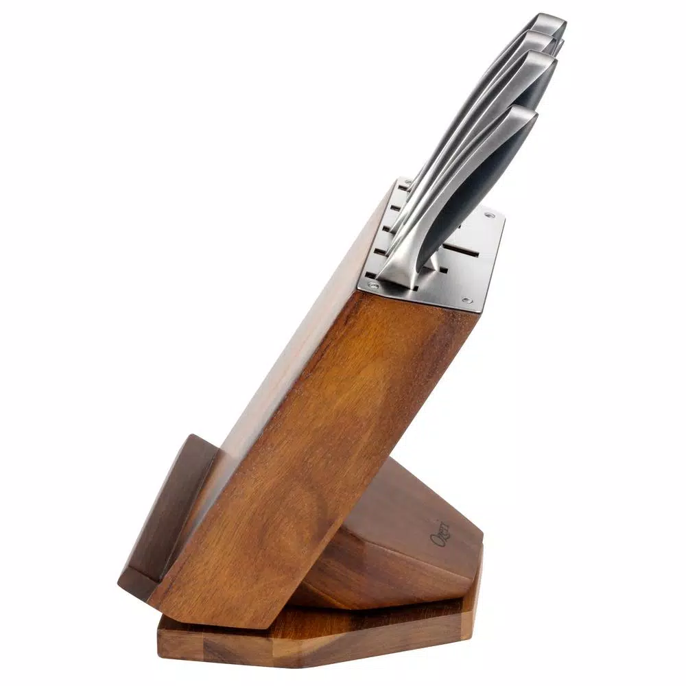 Ozeri 6-Piece Japanese Stainless Steel Knife Set with Rotating Acacia Wood Block and Tablet Holder