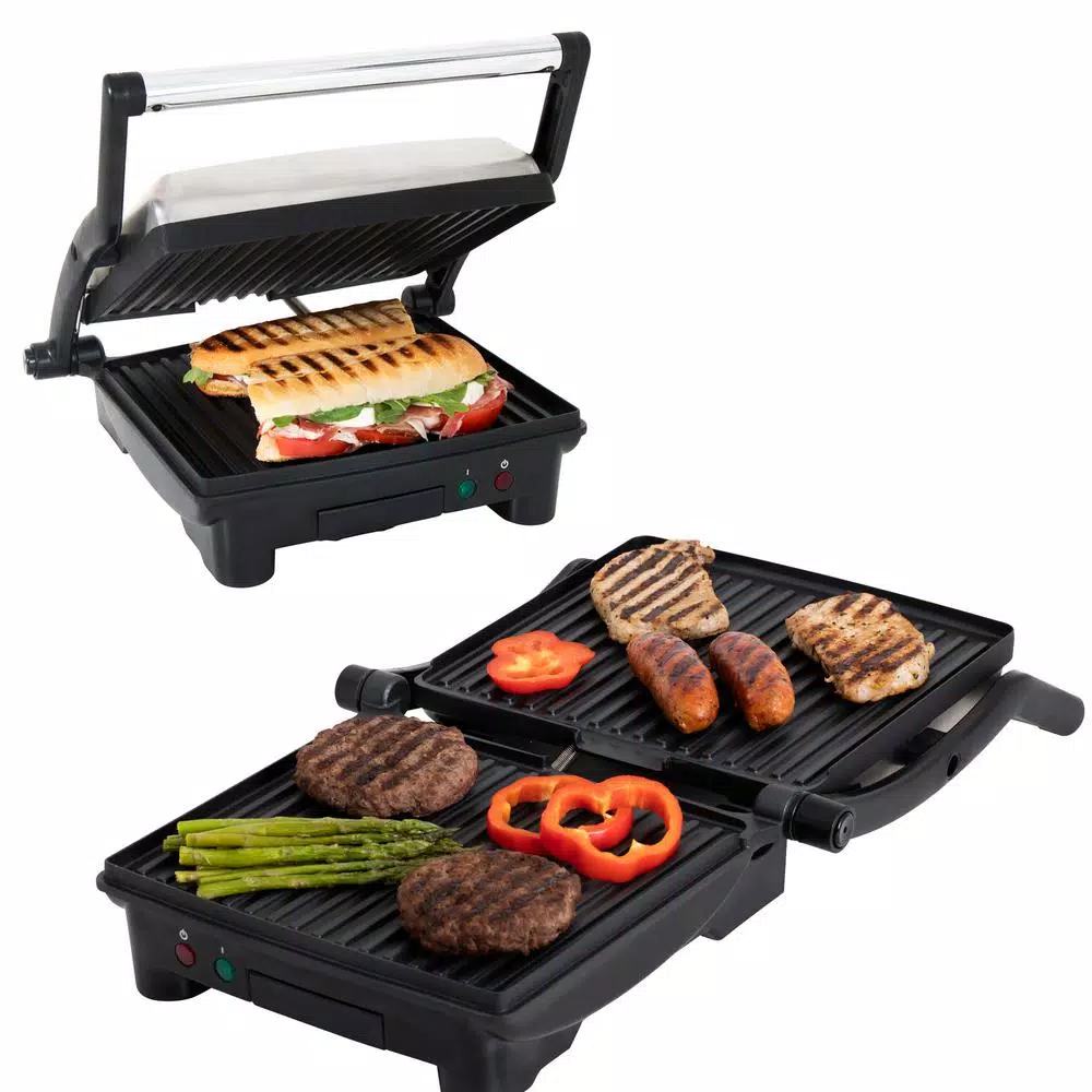 PREMIUM 4-Slice 1400W Non-Stick Panini Press and Indoor Grill, Black and Silver