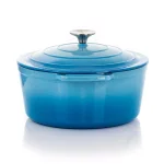 MegaChef 4 Qt. Round Enameled Cast Iron Casserole Dish with Lid, Blue thumbnail 3