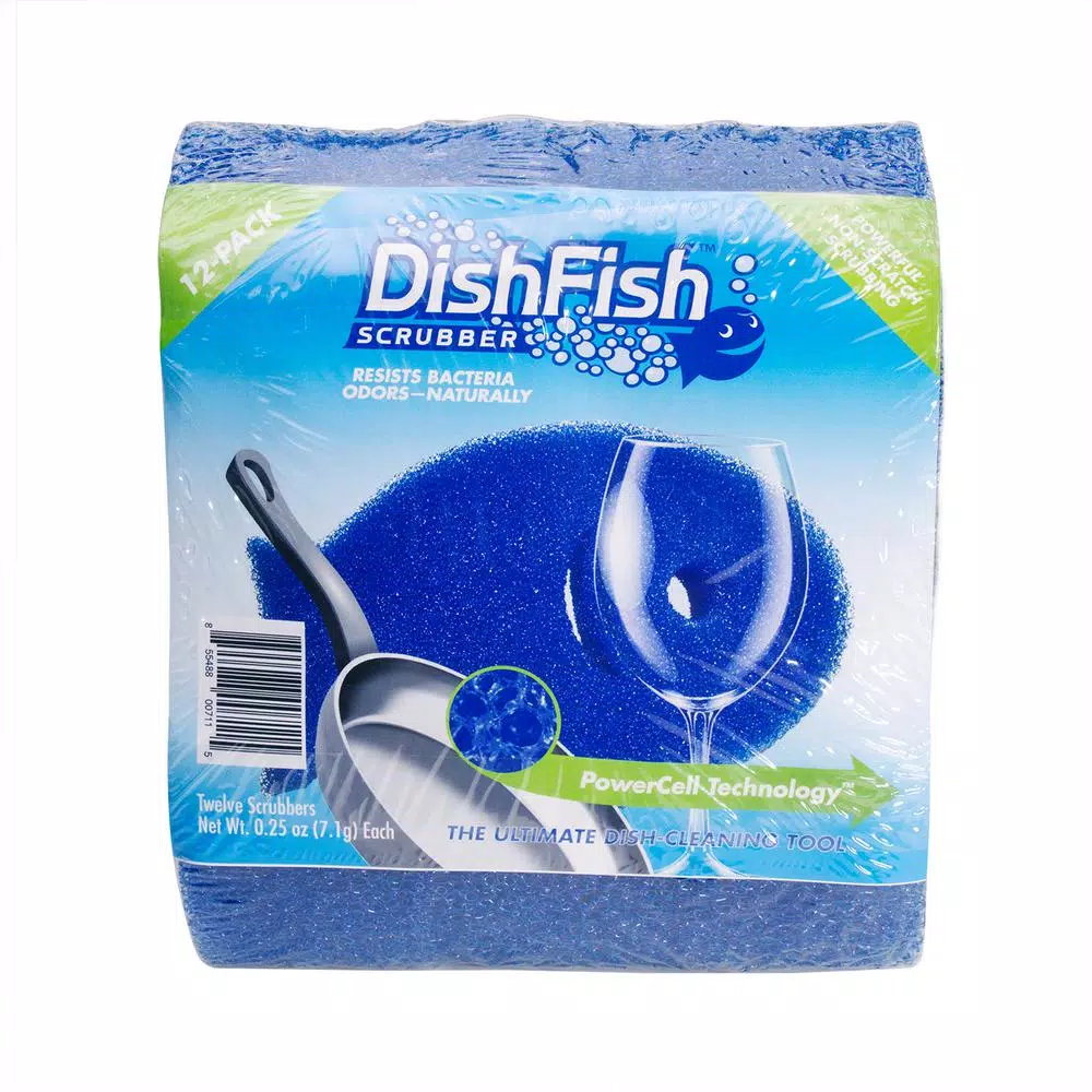 DishFish Non-Scratch Scrubber Sponge, 12-Pack, Blue