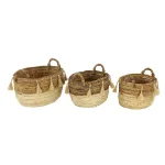 LITTON LANE Oval Banana Leaf and Wicker Storage Basket Set of 3 with Handles thumbnail 2