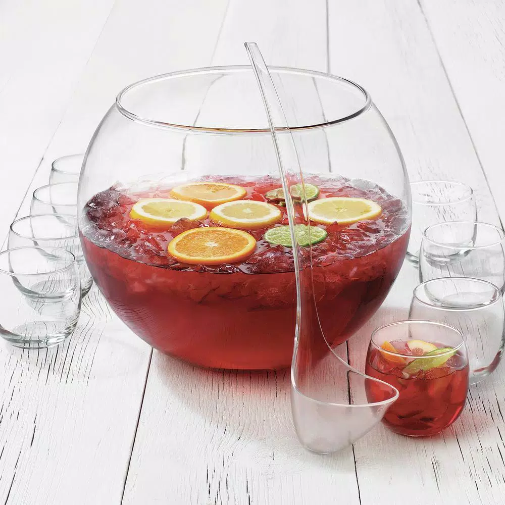 Libbey Selene 10-Piece Glass Punch Bowl Set with 8 Glasses and Ladle