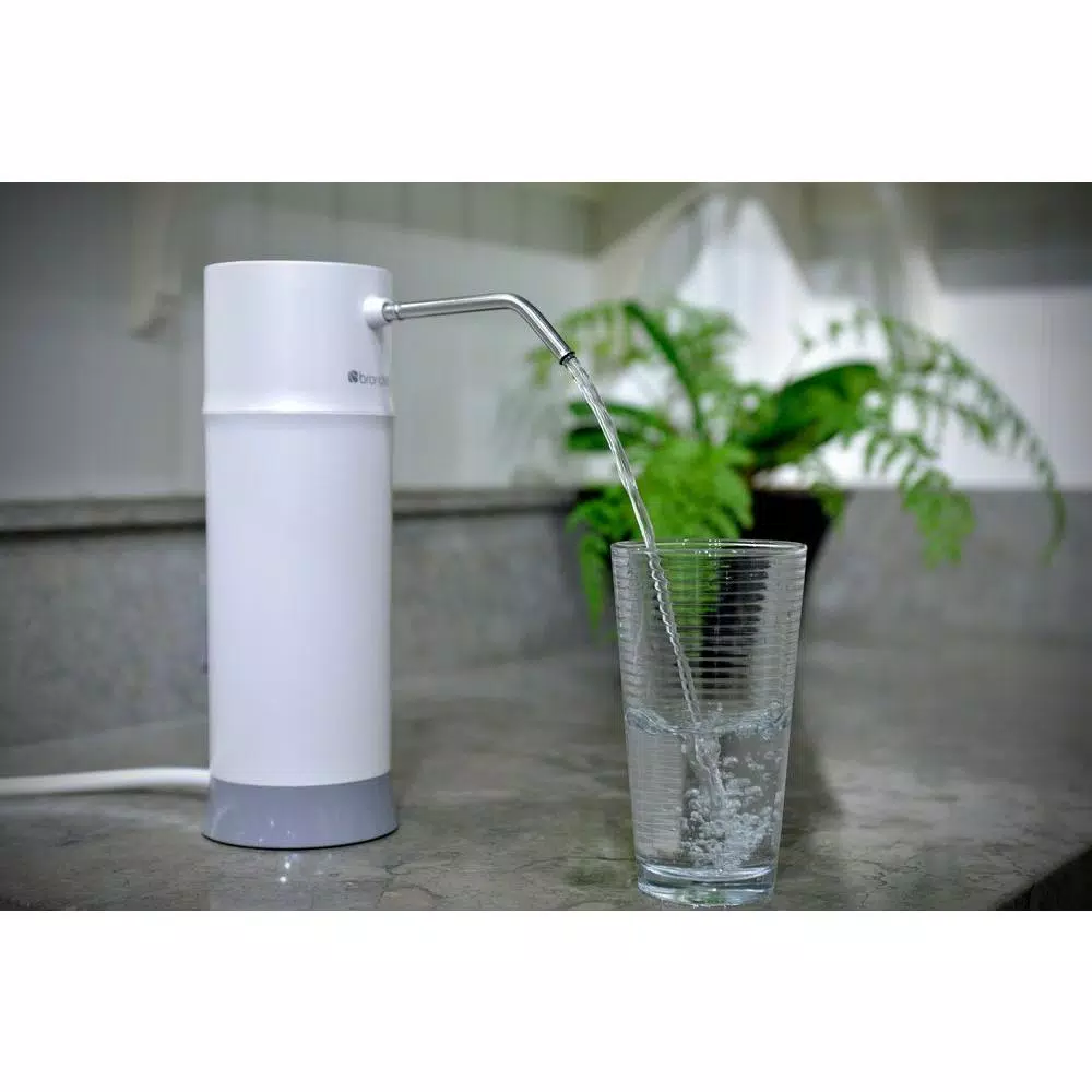 Brondell H2O+ Pearl Countertop Water Filtration System, Carbon Block Filter, White