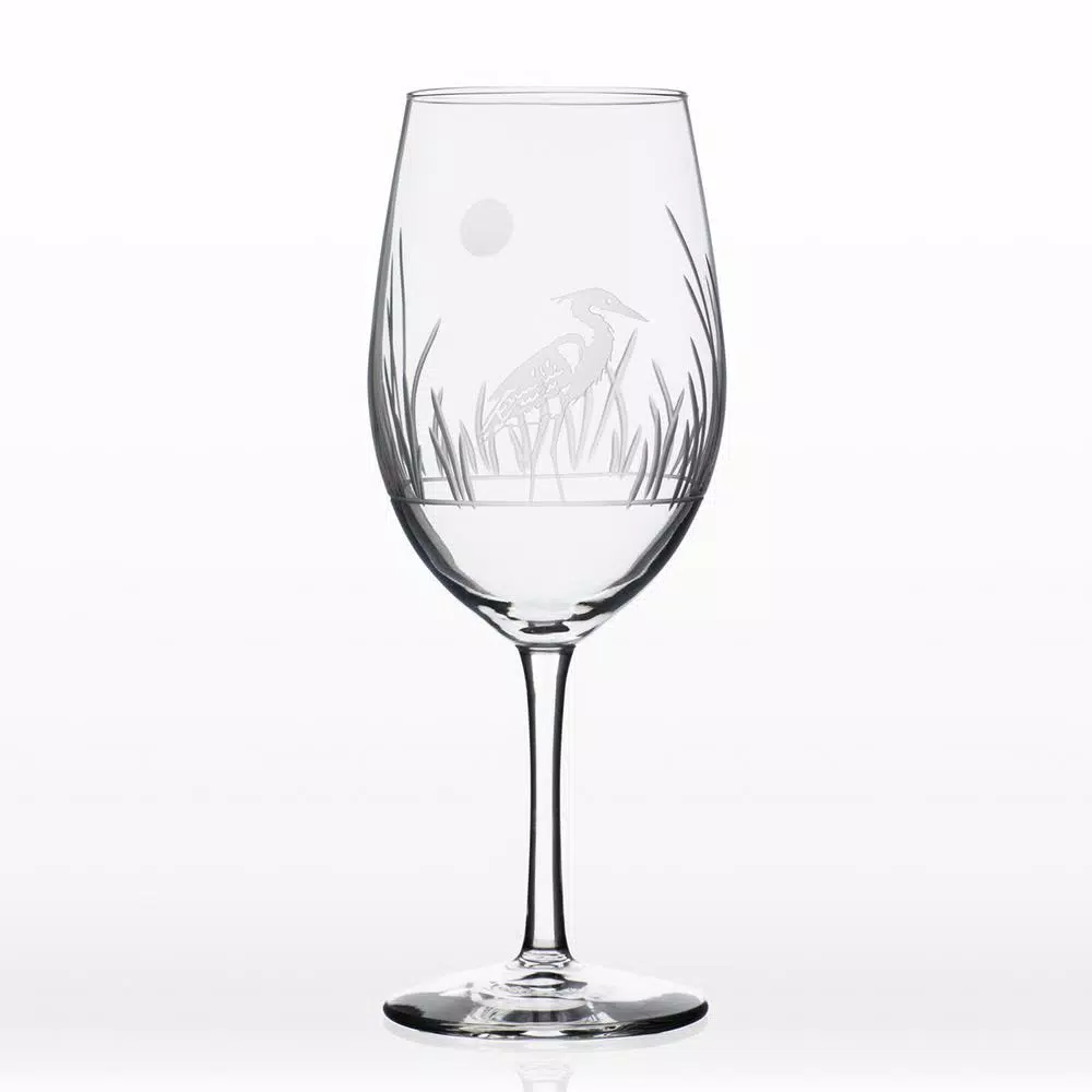Rolf Glass Heron 18 oz. All-Purpose Wine Glass Set of 4, Etched Glassware