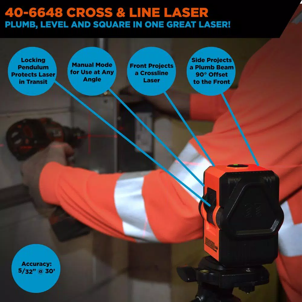 Johnson 40-6648 Self-Leveling Cross and Line Laser Level with Plumb Line