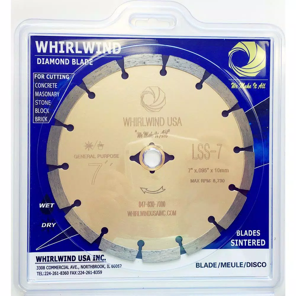 Whirlwind USA 7 in. Segmented Diamond Blade for Concrete, Stone, Brick, and Masonry